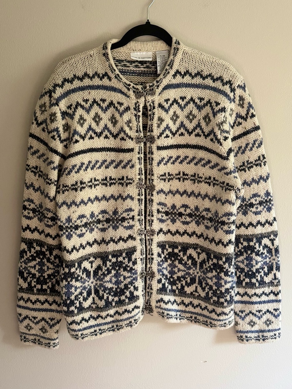 Croft and Barrow vintage Ivory & Navy Fair Isle Knit size XL wool blend